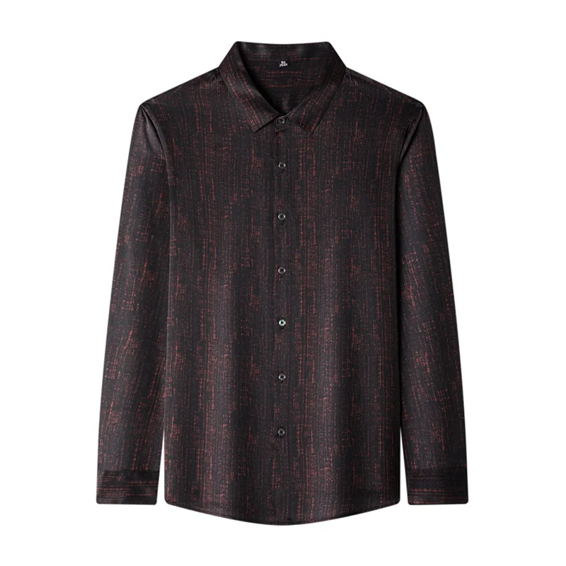 High Quality Silk Long-sleeved Shirt Men Spring Summer Dad Silk Satin Casual Men