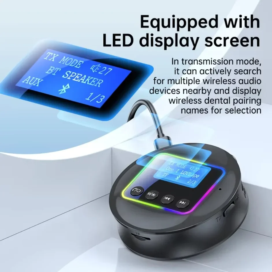 2 in 1 Bluetooth Transmitter Receiver with RGB Light LCD Display 5.4 Wireless Audio Adapter AUX RCA for TV Home Entertainment