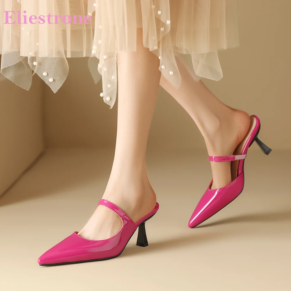  New Summer Sweet Rose Pink Women Slippers Slides Hot Pointed Toe High Heel Lady Shoes Plus Big Small Size 12 32 43 45 48