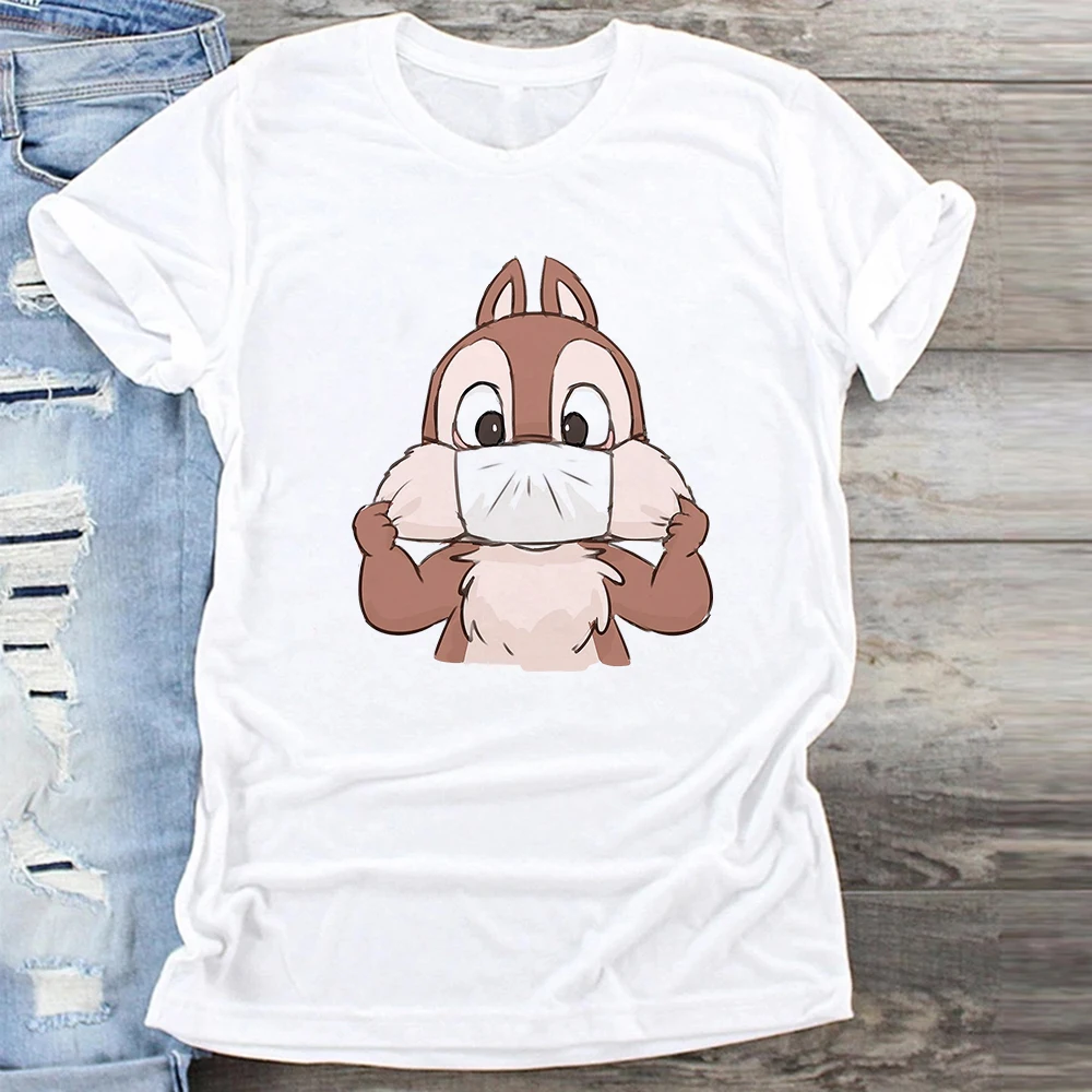 Funny Streetwear Disney Chip 'N' Dale Graphic Tshirt Y2k Women's T-shirt Harajuku Anime Clothes T Shirt with Print O Neck Tops