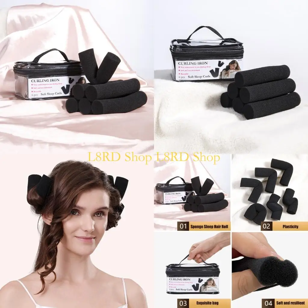 

L8RD Pack of 6 Soft Sponge Hair Rollers for Overnight Curls No Heat Styling