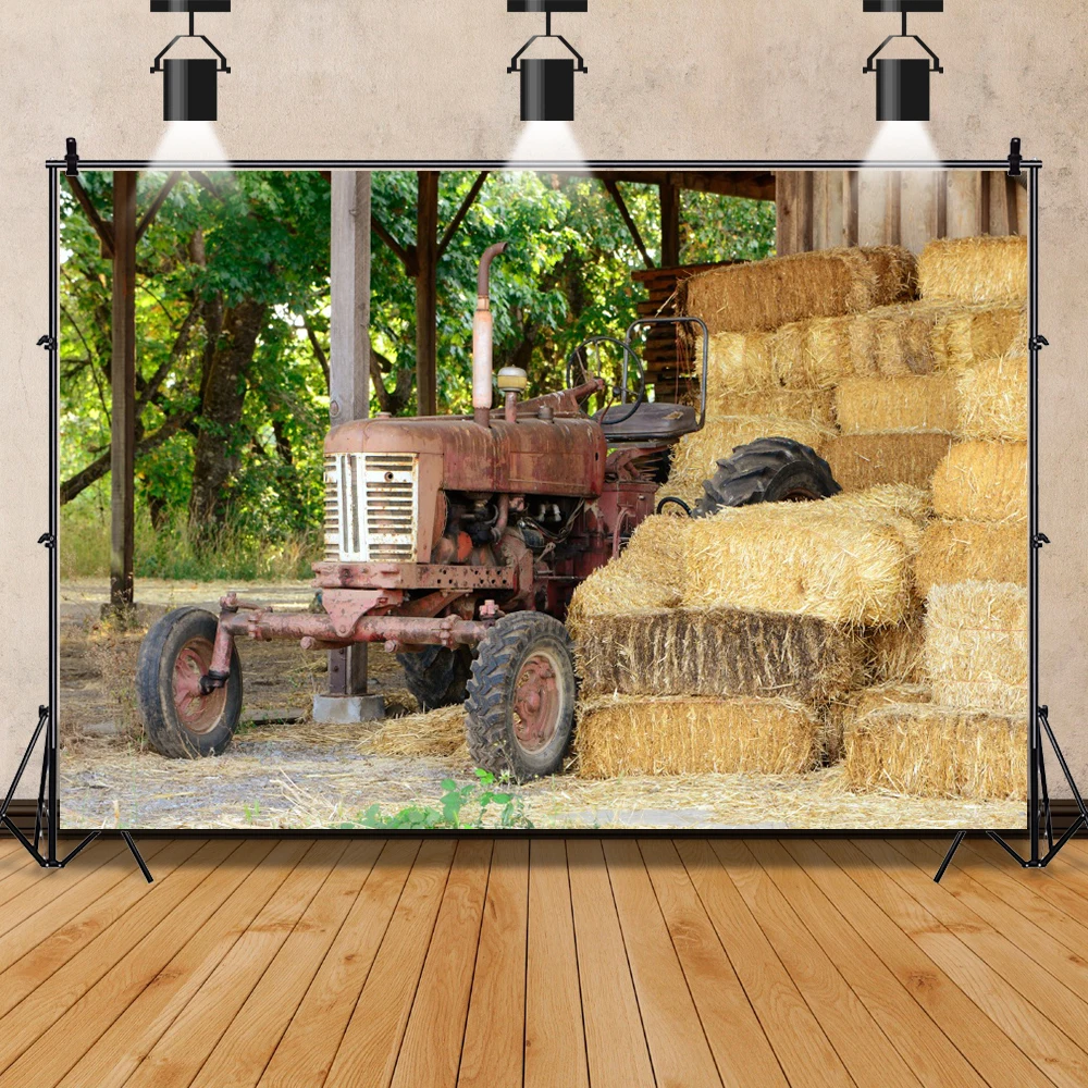 Laeacco Old Rural Farm Backdrop For Photography Haystack Tractor Baby Party Family Shoot Photo Background Photocall Photo Studio