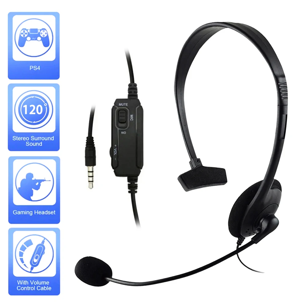 Auscultadores com fio universal com microfone, redução de ruído, auriculares mudo, jogos do PC, PS4, portátil, computador, controle do volume, 3,5 milímetros