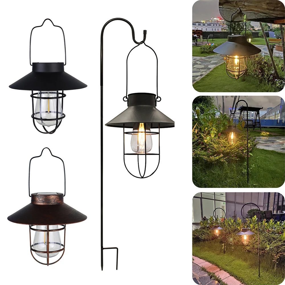 

Solar Lantern Lamp Outdoor Hanging Tent Lamp Waterproof Vintage Metal Solar Light with Tungsten Bulb for Patio Garden Decoration