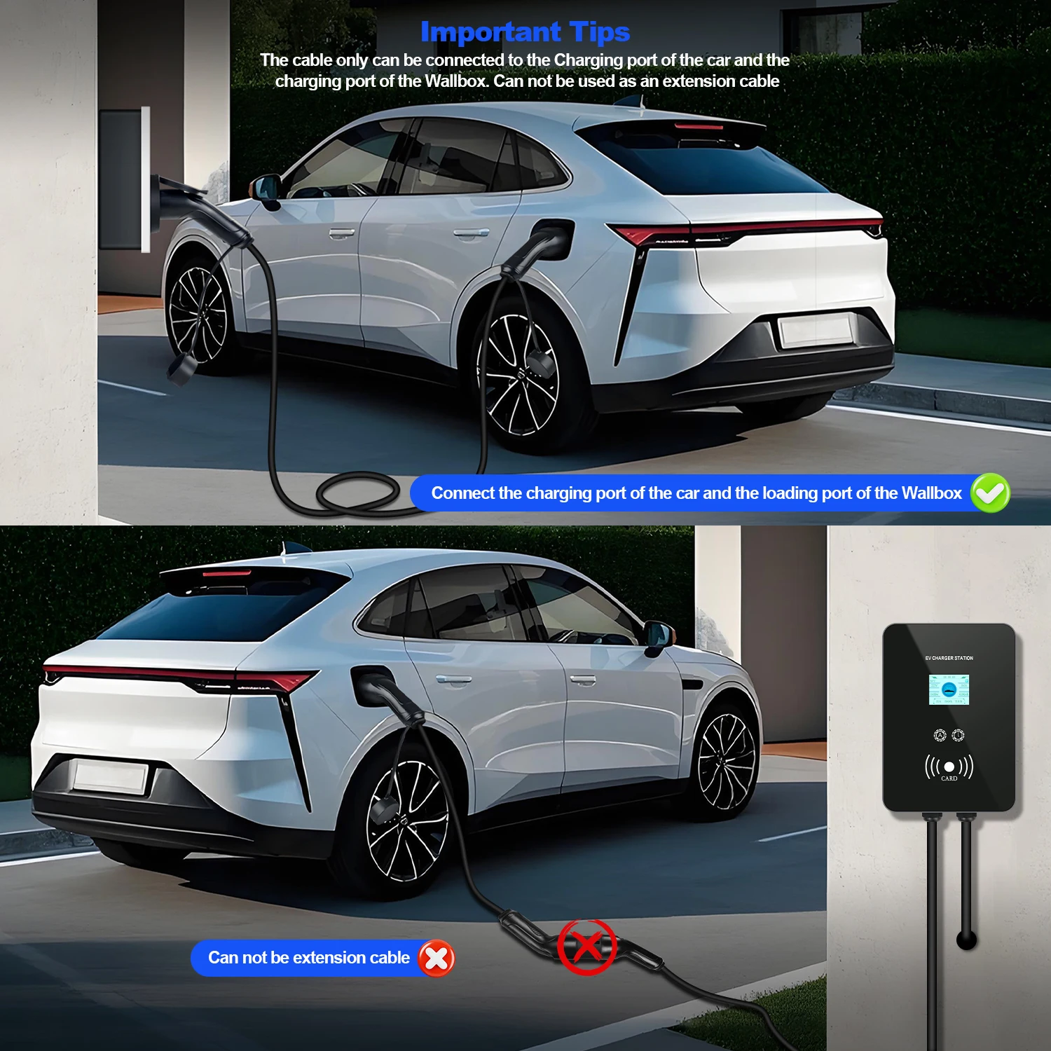KOLANKY EV Charging Cable 16A 3.6kw/11kw 32A 7.2kw/22kw Type 2 IEC 62196 EVSE Charging Station Male to Female Plug