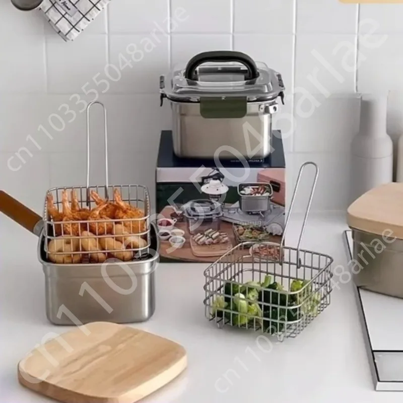 

Household Fryer Outdoor Camping Noodle Cooking Soup Pot Mini Pot with Frying Mesh