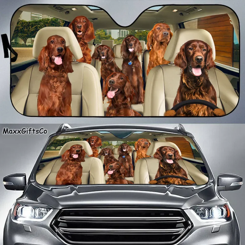 

Irish Setter Car Sun Shade, Irish Setter Windshield, Dogs Family Sunshade, Dogs Car Accessories, Car Decoration, Gift For Dad, M