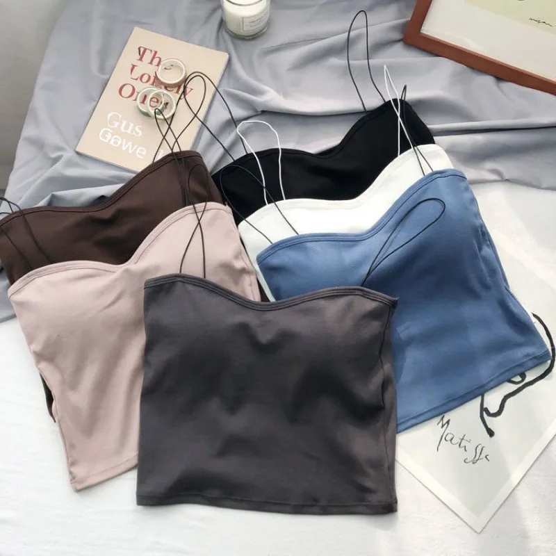 Women's Korean-Style Oil Painting Camisole Short Summer Outer Wear Sexy Strap Chest Pad without Steel Ring Ins Fresh Beauty Back