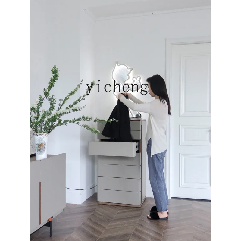 ZZk Saddle Leather Elephant Gray Side Cabinet Bedroom Seven-Drawer Cabinet Entrance Cabinet