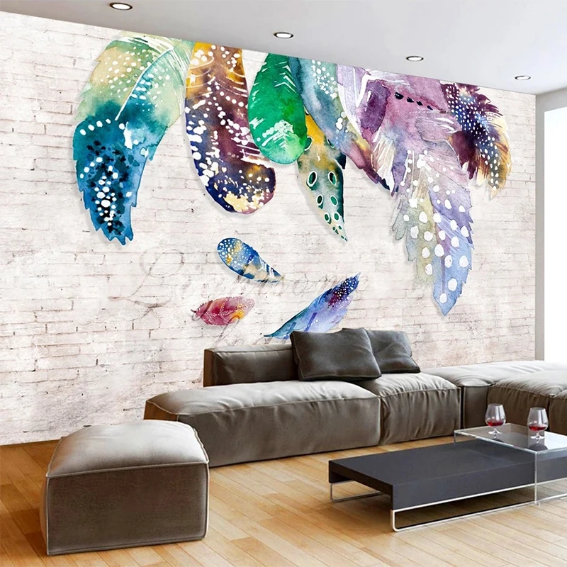 

Custom Photo Wallpaper 3D Fashion Retro Brick Wall Texture Feather Mural Living Room TV Background Wall Decor Waterproof Sticker