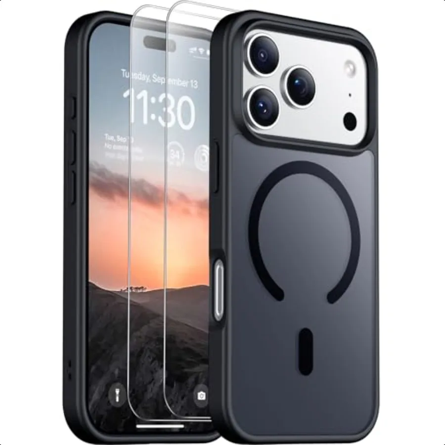 

Магнитный чехол SPIDERCASE для iPhone 17 Pro Max, полупрозрачный матовый чехол с защитной пленкой из закаленного стекла из 2 предметов, защита от царапин