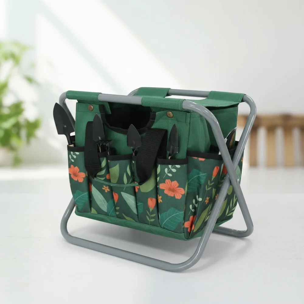

Foldable Garden Stool with Detachable Tote Bag, Portable Gardening Chair for Adults Fishing Camping Outdoor Activities