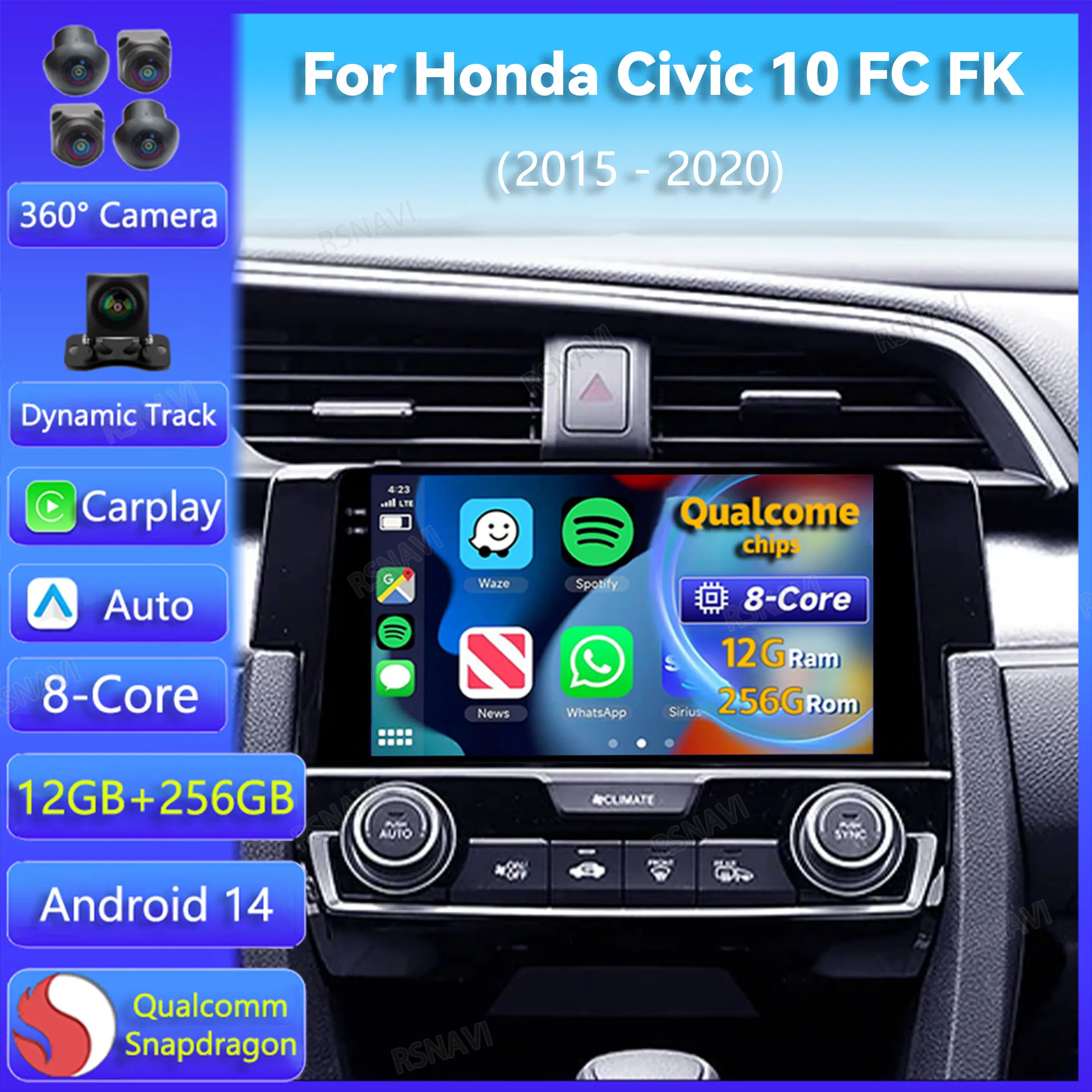 

Автомобильное радио Android 14 для Honda Civic 10 FC FK 2015-2020 Carplay Авто GPS-навигация 2Din Видеоплеер Стерео DVD 360 Камера BT