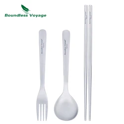 Boundless Voyage Titanium Spoon Fork Chopsticks Set Outdoor Camping Ultralight Cutlery Portable Tableware for Soup Pasta 68-71T