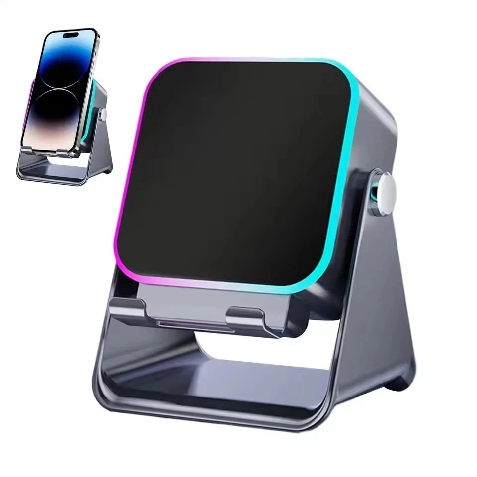Soporte para Teléfono con Altavoz Inalámbrico 5 en 1, 8 Modos RGB, Sonido HIFI, Bluetooth, Base de Escritorio