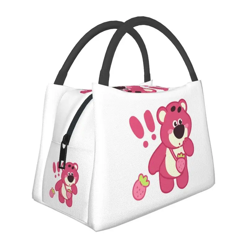 

Toy Story Lotso Huggin Insulated Lunch Tote Bag for Women Strawberry Bear Portable Thermal Cooler Food Lunch Box Hospital Office