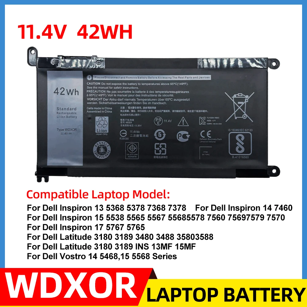 New WDXOR 11.4V 42WH Laptop Battery For Dell Inspiron 13 5000 5368 5378 5379 7378 7368 14 7460 7472 0FC92N 03CRH3 0T2JX4 P74G WD