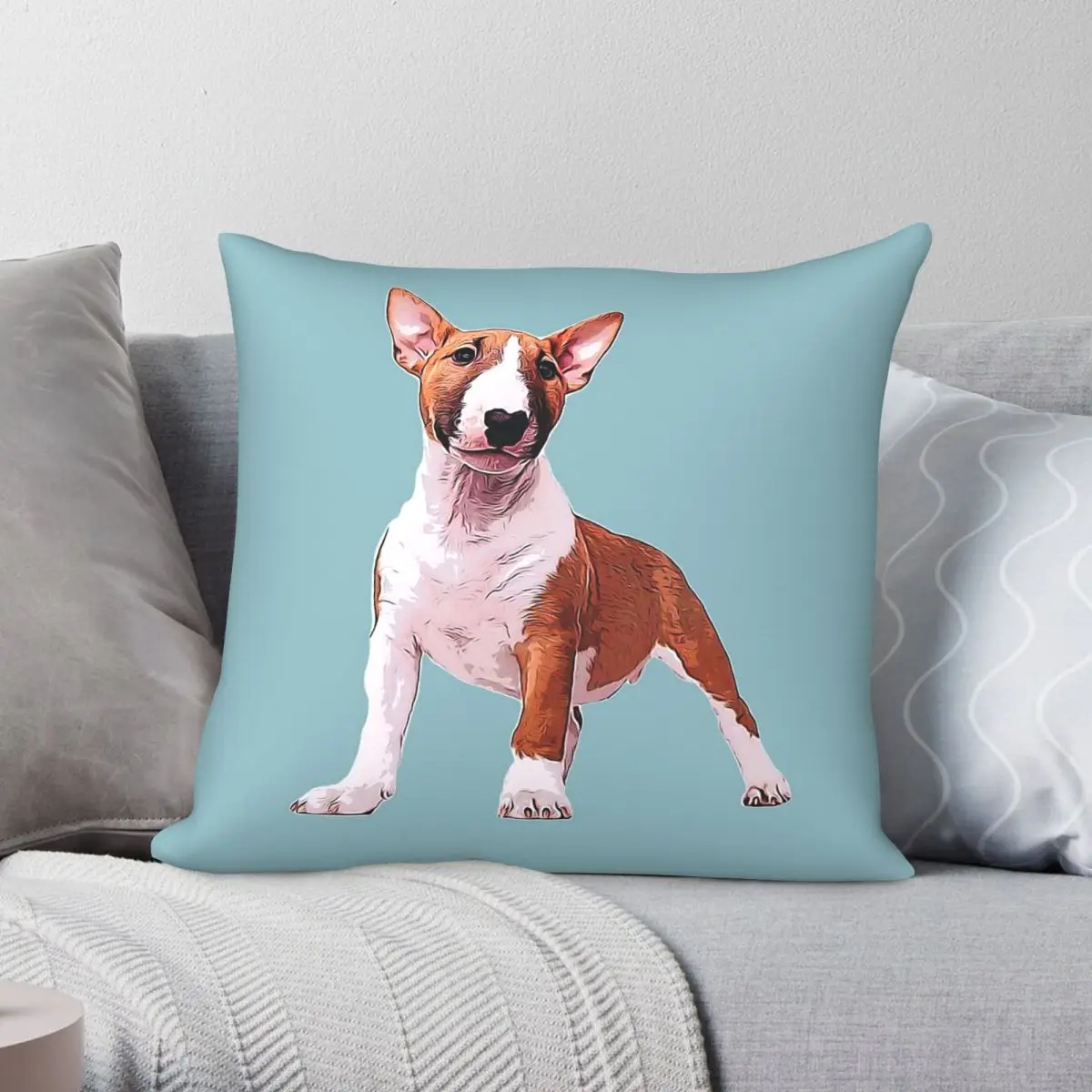 Bull Terrier Mini Puppy Dog Square Pillowcase Polyester Linen Velvet Creative Zip Decor Throw Pillow Case Bed Cushion Cover