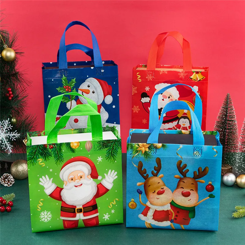 StoBag 8/20pcs Merry Christmas Non-woven Tote Bags Kids Children's Gift Candy Package Fabric Storage Reusable Pouch Party Favors