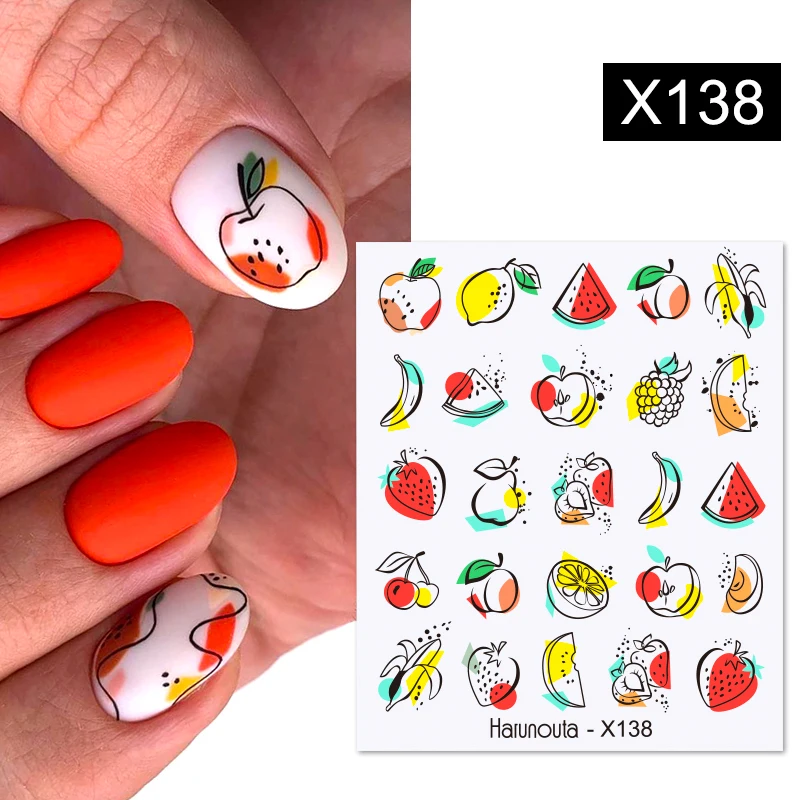 Harunouta Water Decals Watermelon Avocado Fruit Nail Butterfly Stickers Watercolor Blue Flowers Leaves Sliders Wraps Manicures