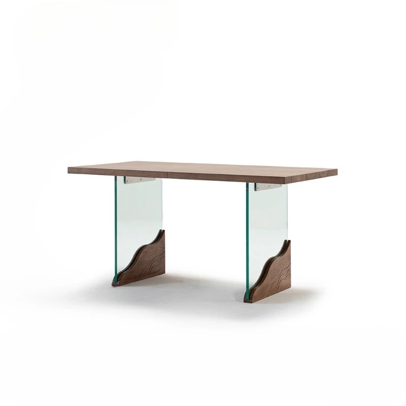 

Black walnut color dining table Nordic retro dining table and chair combination simple