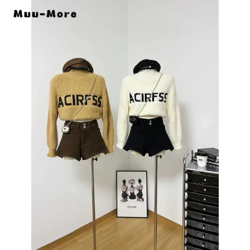 

2023 Winter Casual Chic Knitting Long Sleeve Letter Print Pullovers Korean Fashion Women Letter Printting Ladies Warm Sweater