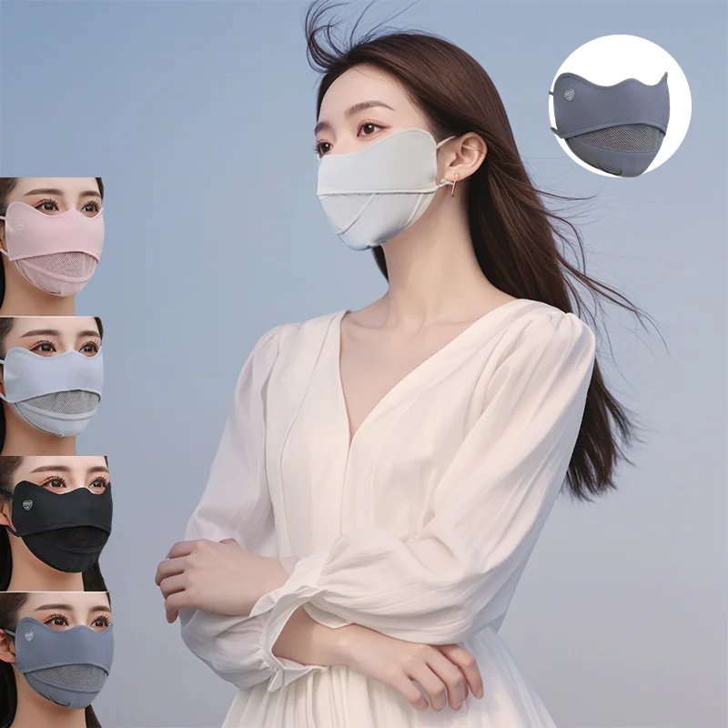 

3D Face Mask Breathable Mesh Cooling Cycling Hiking Ice Silk Cooling Mask Sunscreen Adjuatable Anti-UV Elastic Face Cover Mask