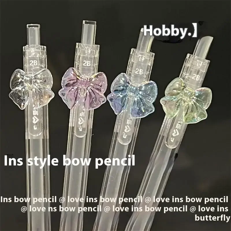 Механический-карандаш-05-07-мм-2b-сменный-блок-автоматические-карандаши-милый-прозрачный-цветной-бант-школьные-канцелярские-принадлежности-подарок