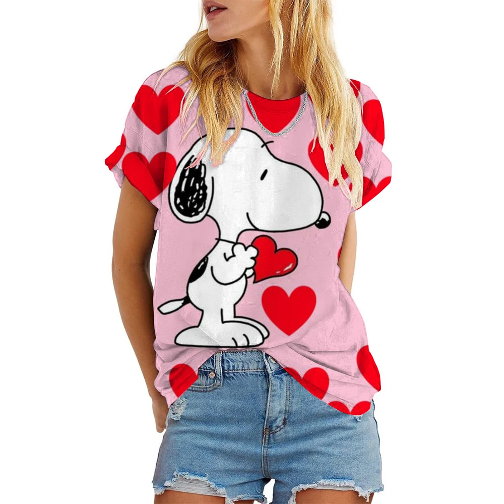 Colorful Snoopy print Short Sleeve and Round Neck Cute Graphic Tee Shirts Female Tops Clothing Fashion Women T-shirt