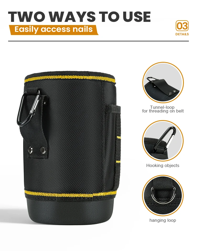 Robuste Werkzeugtasche für die Taille, tragbare Bohrer-Aufbewahrungstasche, geformter Boden, Organizer für Kleinteile, Gürtel-Werkzeugeimer – Detail 5