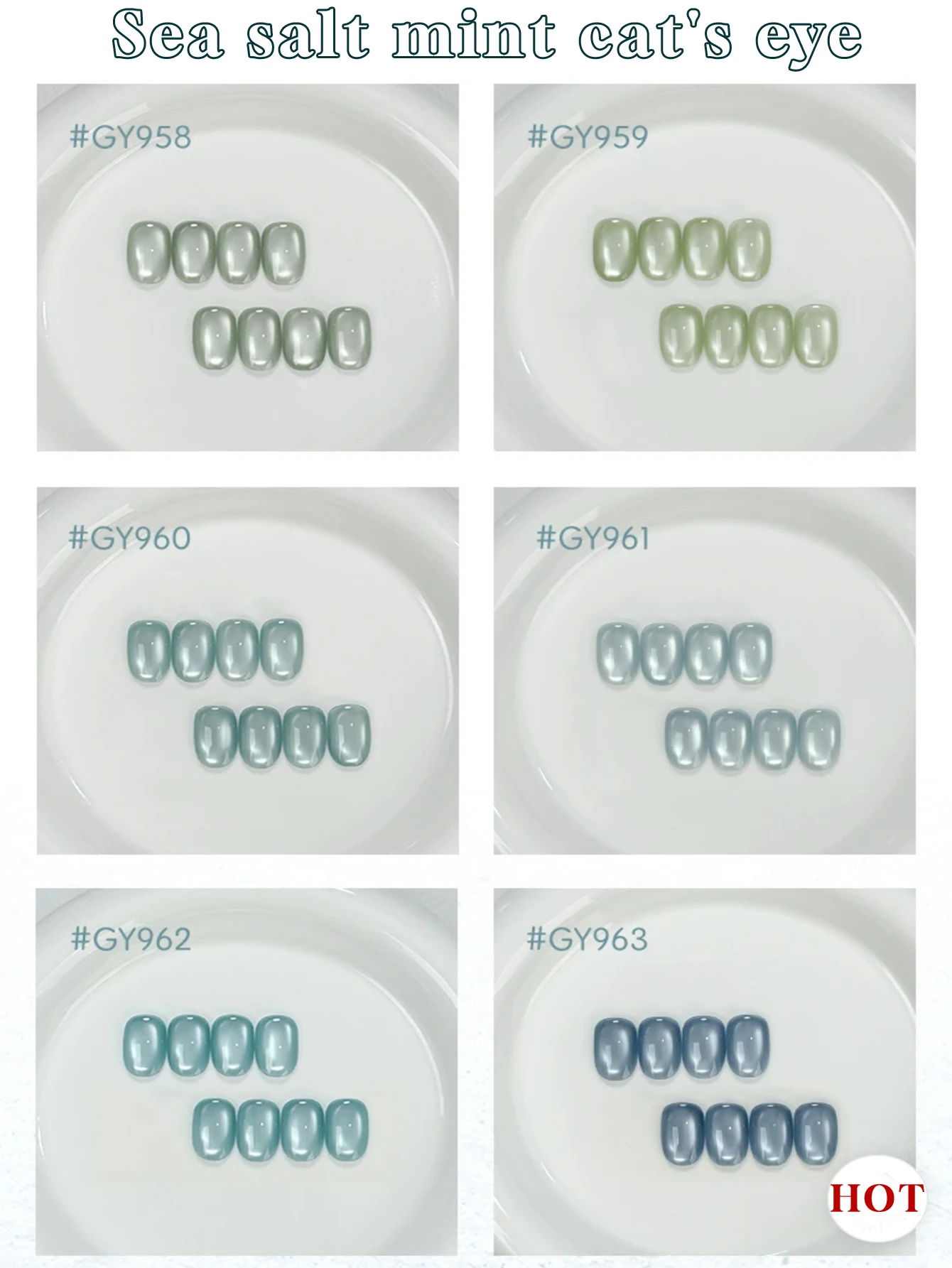 يدوم 28 يومًا 1/6 قطعة 2025 جديد مسمار الفن ملح البحر النعناع الزجاج حبة الأزرق والأخضر القط العين كريستال هلام البولندية شبه دائمة جيل للأظافر