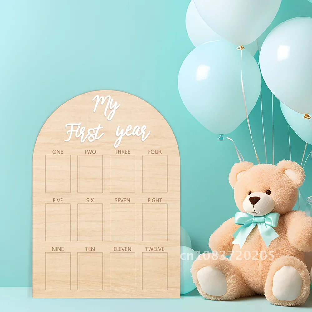 One Year Birthday Wooden Photo Board My First Year Milestone Photo Board 12 Monthly Picture Frame Baby First year Wood Sign