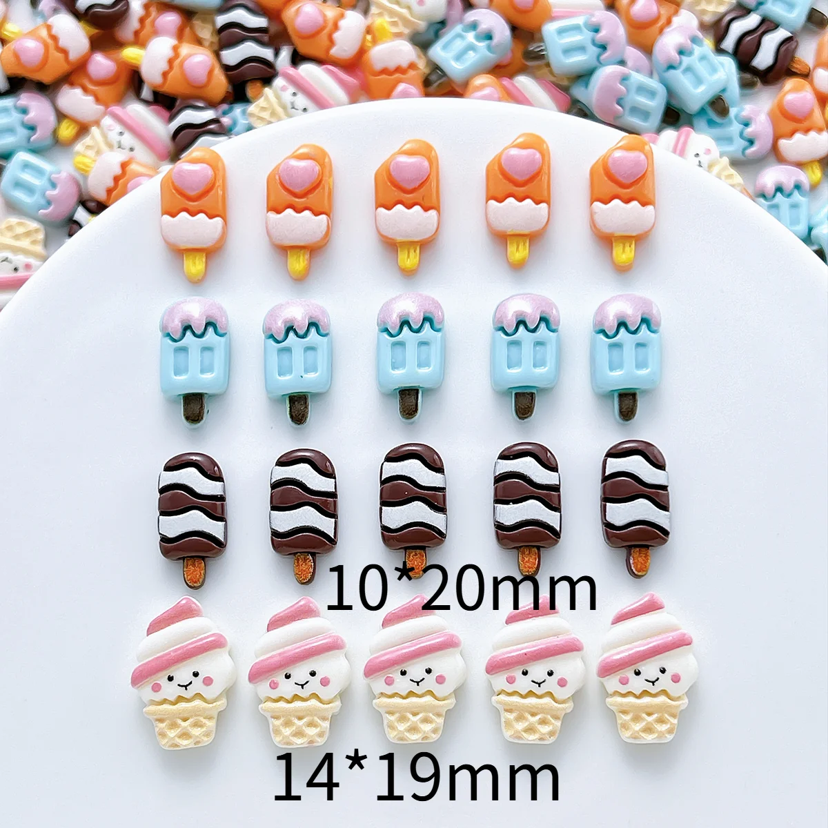 30PCS Cartoon Smiling Face Simulated Ice-cream Resin Nail Charms 3D Colorful Cute Popsicle Nail Art Decoration DIY Nails Decors