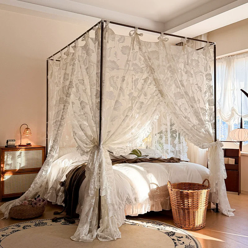 Ramantic Jacquard  Princess Palace Mosquito Net Without Bracket Three-door Lace Canopy Bed Curtain Bedroom Decoration 2026
