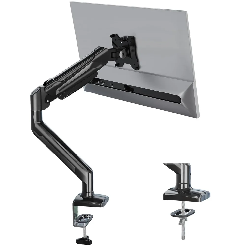 Single Monitor Desk Mount, 13 to 34 Inch Gas Spring Monitor Arm, Adjustable Stand, VESA Mount with Clamp and Grommet Base