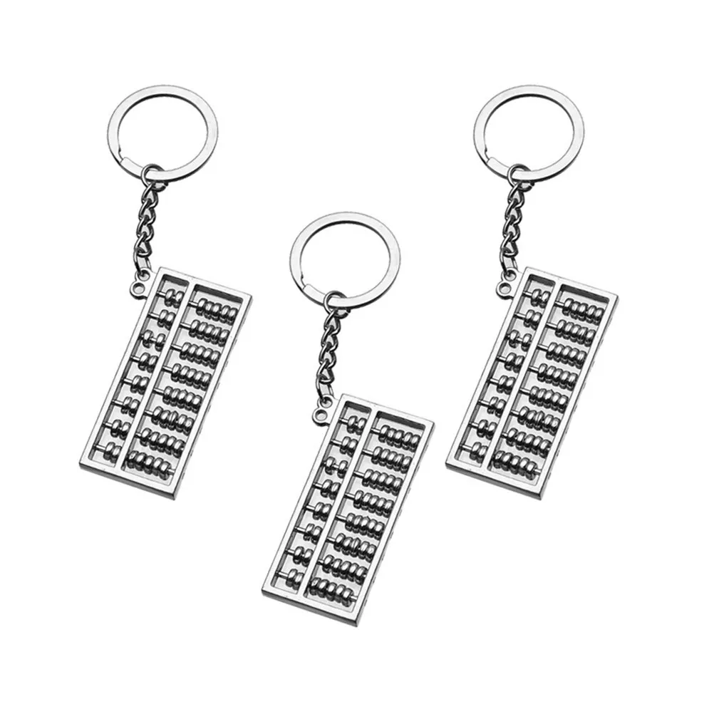 3pcs Eight-Row Abacus Keychains Silver Stylish Key Ring Durable Key Holder For Bag Backpack Decoration Small Gift For Men Women