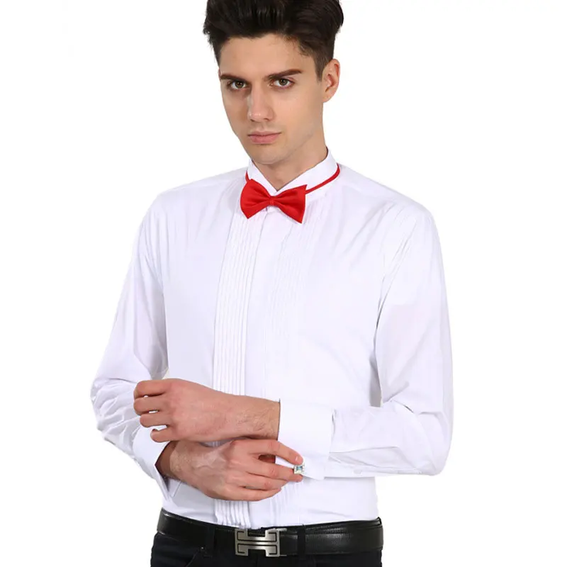 Men's Shirts Luxury Solid Long Sleeve Formal Business Cufflinks Shirt Wedding Tuxedo French Cufflinks SwallowtailGentleman S-6XL