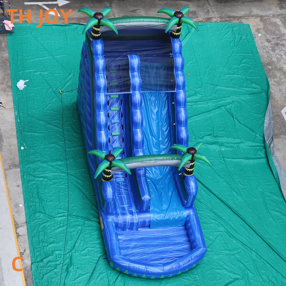 da spedire a porta, scivolo gonfiabile commerciale con palmo blu per bambini e adulti Scivolo gonfiabile con piscina