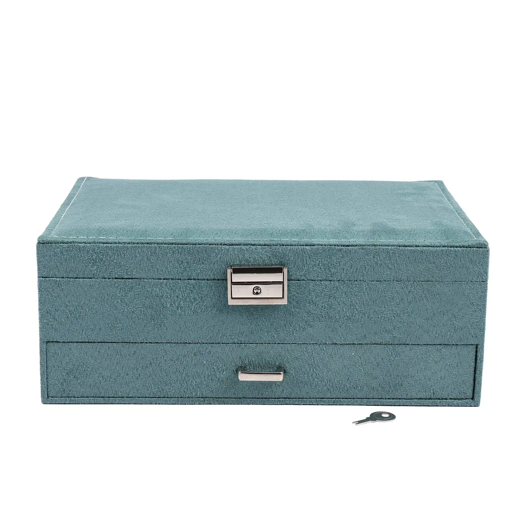 European Style Double Layer Large Capacity Elegant Flannel Jewelry Box with Lock Fashion Leader Velvet Jewelry