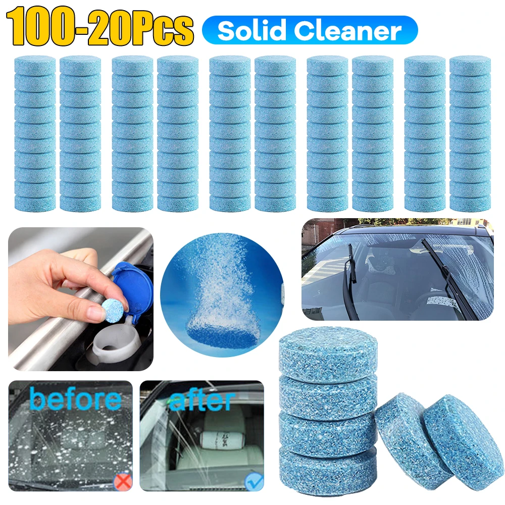 Nettoyant solide pour pare-brise de voiture, tablette effervescente, essuie-glace automatique, livres solides, tablettes concentrées, détergent, 20-100 pièces