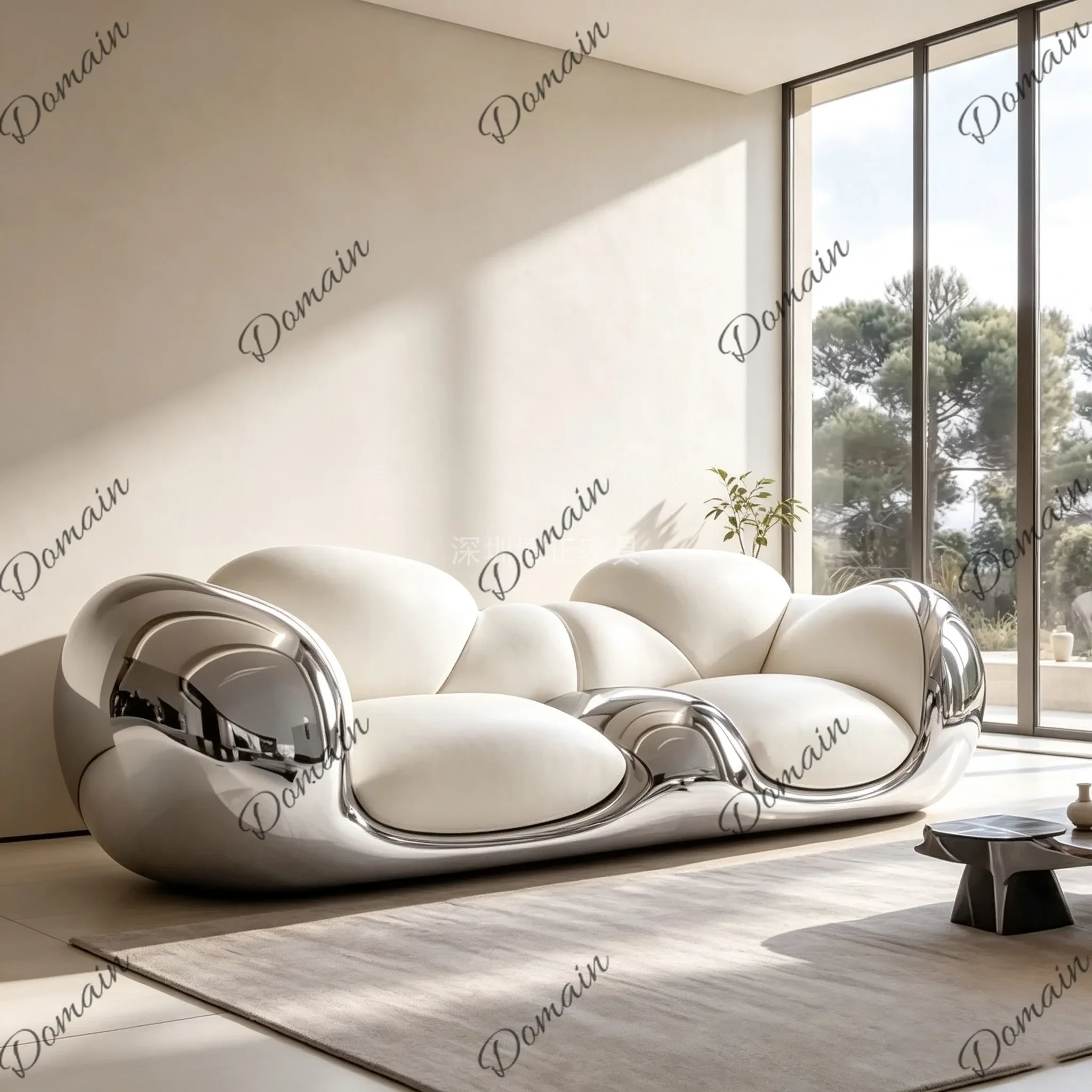 41 N Italian designer light luxury art sofa, fiberglass electroplated frame, cream-style living room vertical sofa