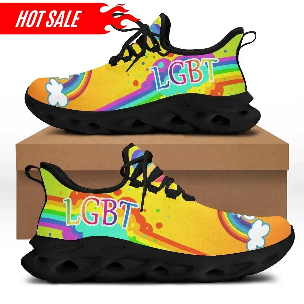 Hot Casual Shoes for Women Brand Design LGBT Friends Rainbow Flag Print Flats Sneakers for Men Lace Up Footwear zapatos
