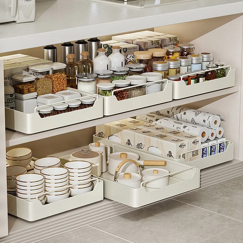 Kitchen Storage Rack With Slide Rails Pull-out Kitchen Drawer Type Storage Tray Spice Box Storage Rack Cabinets Organizer