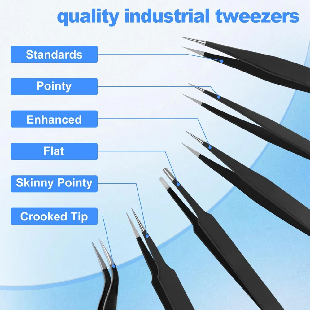 Y65A Tweezers Set,Upgraded Anti-Static Stainless Steel Tweezers, for Electronics Repair, Model Building 6PCS
