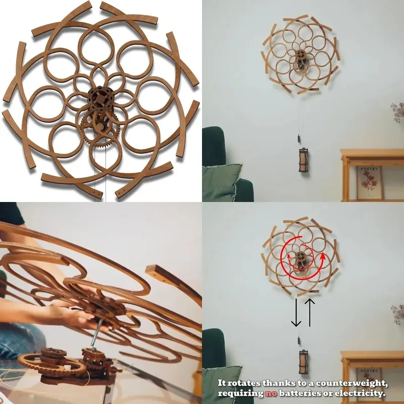 Gorgeous Geometric Dynamic Wall Art Sculpture Polished Wood Decoration Hypnotic Mobile Design for Office Living Room Bedroom