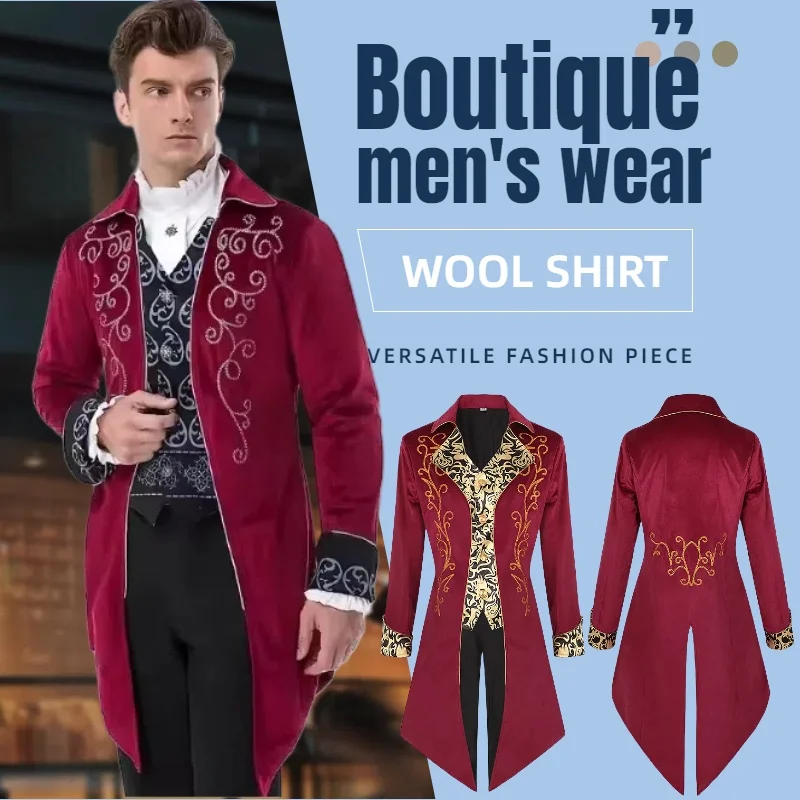 

New Medieval Men's Ball Tailcoat Standing Collar Long Sleeved Dress Jacket Leads The Retro Fashion Trend of Spring and Autumn