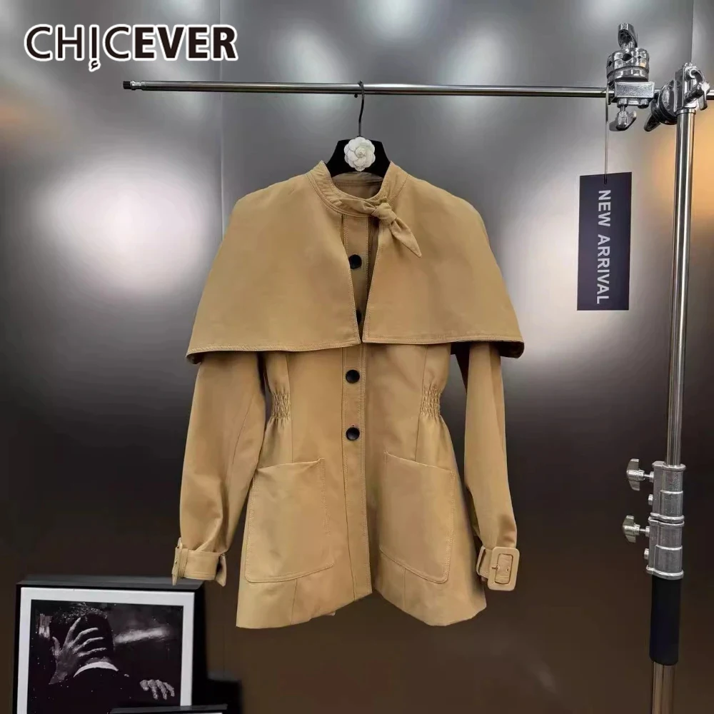 

CHICEVER, куртка во французском стиле ретро для женщин, накидка с воротником, сращенный узел, длинные рукава, темпераментная базовая ветровка, женская осенняя