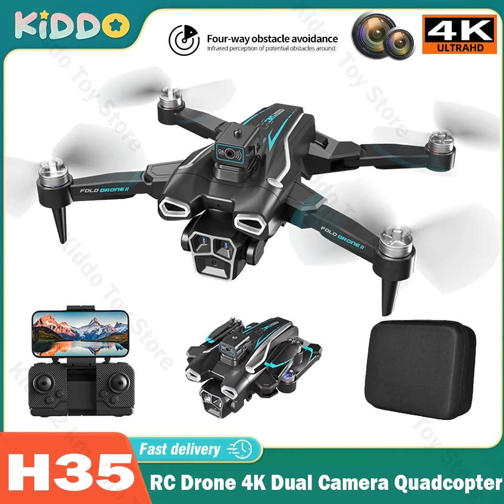 H35MAX RC Drone 4K Professinal Dual HD Camera Foldable RC Helicopter WIFI FPV Height Hold Obstacle Avoidance 3Speed Quadcopter