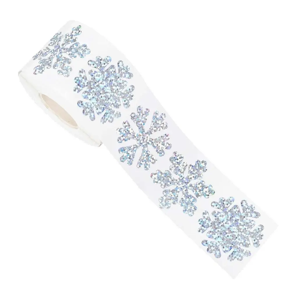 500pcs/roll Laser Type Christmas Stickers Snowflake Decorative Paper Reflective Labels Waterproof Gift Decoration Stickers