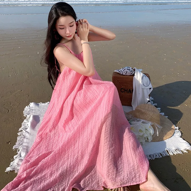 New Daring Fairy Backless Prom Dress Modern Women Pink Summer Birthday Sexy Dress Female Midi Holiday Sweet Simple Style Clothes